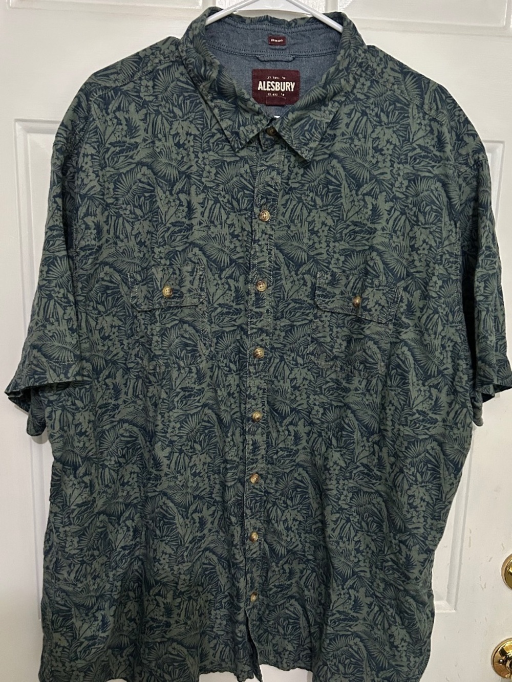 Alesbury, Heron Lake Short Sleeve Linen Blend Workshirt, 3XL, blue/green